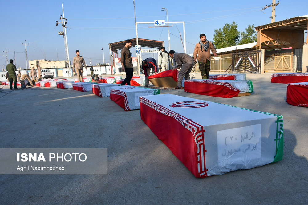 مراسم استقبال از ۷۲ شهید دوران دفاع مقدس در مرز شلمچه