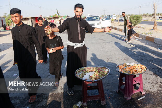 زائران پیاده اربعین در ۱۵۰ کیلومتری کربلا